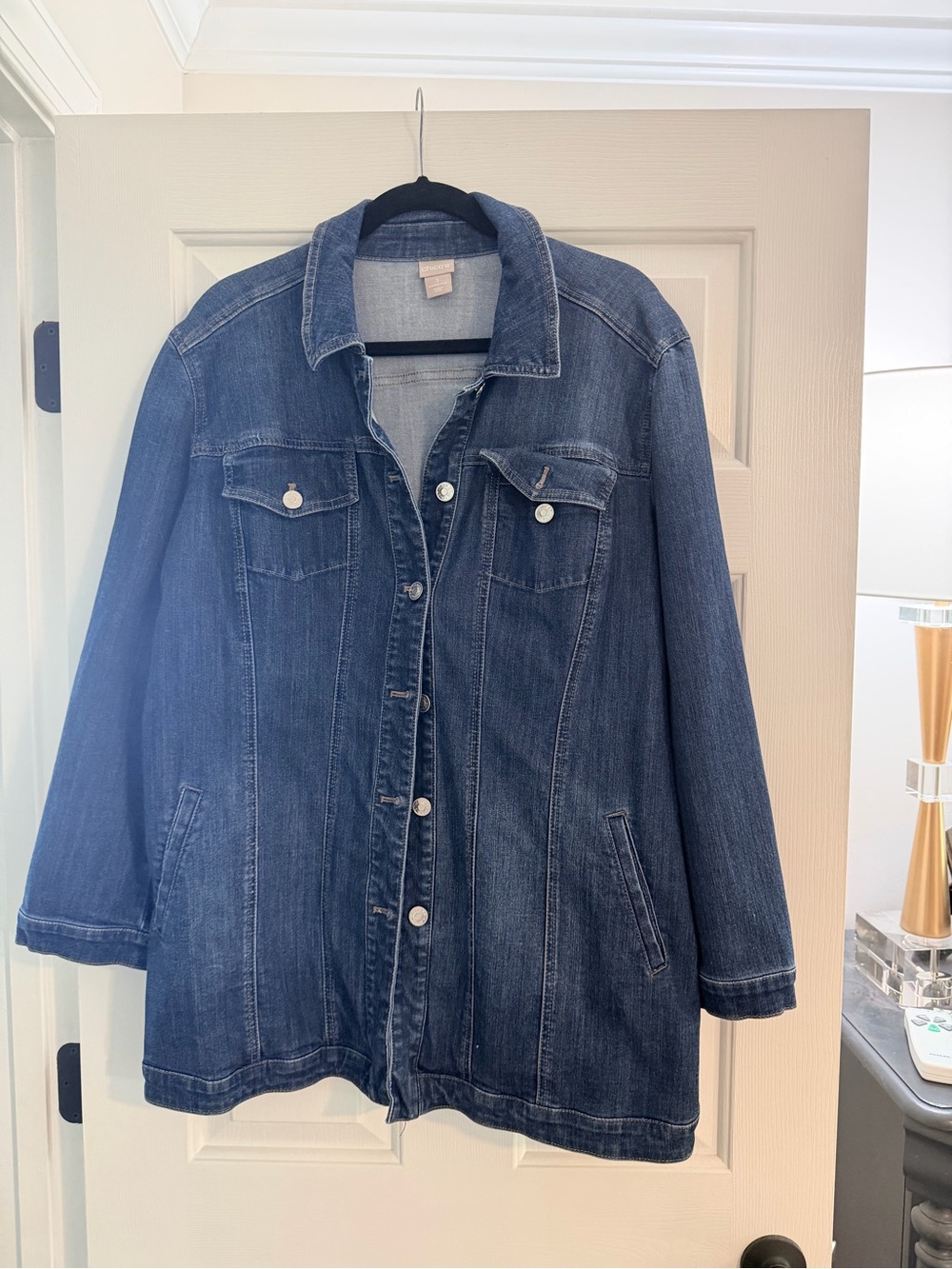 Chico's 29” Dark Blue Denim Jacket with Button Front
